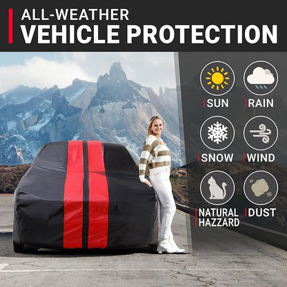 iCarCover Custom Car Cover for Buick Lesabre (1971-1976) Waterproof All-Weather Rain Snow UV Sun Protector Full Exterior Indoor Outdoor Car Cover (Stripe - Black/Red)