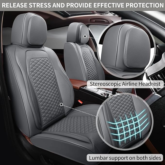 2 Packs Car Seat Covers Leather Car Seat Covers Universal Seat Covers for Car, SUV,Truck (Gray)