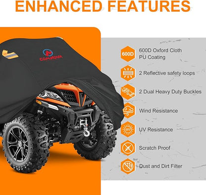 Comnova ATV Cover for 4 Wheelers - 101 Inch ATV Covers 600D Heavy Duty & Waterproof, Outdoor Four Wheeler Quad Cover All Weather Large for Polaris, Kawasaki, Arctic Cat, Honda, Yamaha and More
