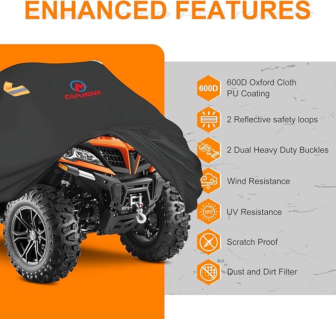 Comnova ATV Cover for 4 Wheelers - 95 Inch ATV Covers 600D Heavy Duty & Waterproof, Outdoor Four Wheeler Quad Cover All Weather Large for Polaris, Kawasaki, Arctic Cat, Honda, Yamaha and More