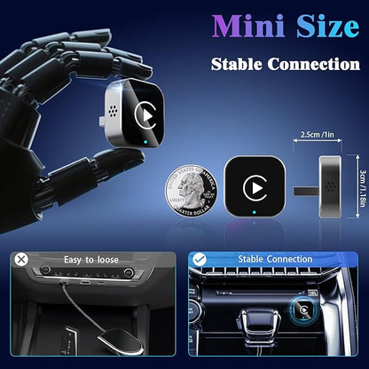 Wireless CarPlay Adapter for iPhone, 2025 Upgrade Convert Wired to Wireless Car Play Dongle, Mini Size USB Design for Apple CarPlay Adapter, USB-A/Type-C, No Delay, Plug and Play & Stable Control