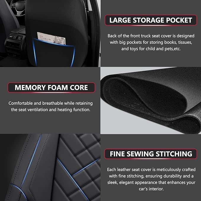 BABYBLU Chevy Chevrolet Silverado GMC Sierra Car Seat Covers Fit 2007-2023 2024 2025 1500/2500HD/3500HD (Black, Full Set)