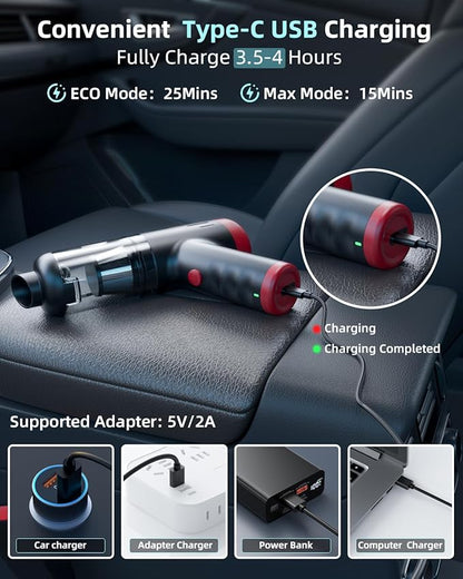 2-in-1 Car Vacuum&Air Duster,80W/16kpa/12KRPM/30 Mins,High Powerful Dust Cleaner Portable Cordless Vacuum Pro,Compressed Air Blower,Lightweight Rechargeable Handheld Mini Vacuum for Car/Home/Office
