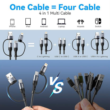 Coiled Lightning Cable [2Pack 4FT] 4 in 1 Multi Charging Cable 60W Fast Charging Retractable Charger Cord for iPhone 15/14/13/12/11 Pro Max/XS MAX/XR/XS/X/8/7/6 Plus/iPad/AirPods/MacBook/CarPlay