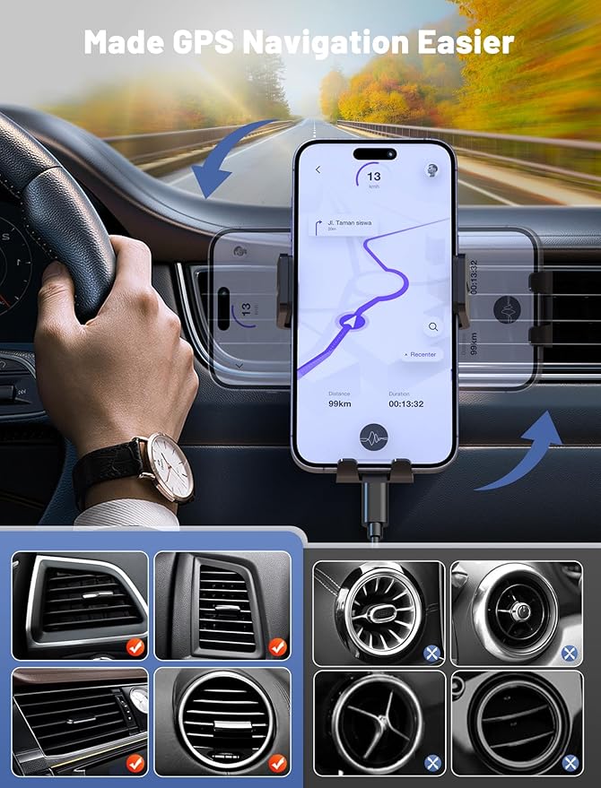 Wireless Car Charger, MOKPR Auto-Clamping Car Mount 15W/10W/7.5W Fast Charging Air Vent Car Phone Mount Compatible with iPhone 15/14/13/13 Pro/12 Pro Max/12 pro/12/11/10 Series, Samsung Galaxy Series