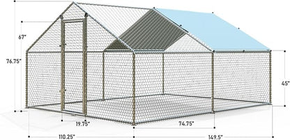 1.26'' Large Metal Chicken Coop Run Walk in, Chicken Runs for Yard with Cover, Chicken Pens Outdoor, Spire Roofed Outside Dog Kennel with Roof (9.8’Lx13.1’Wx6.4’H)