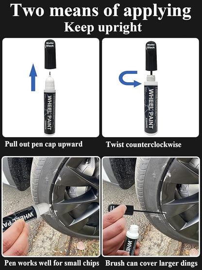 SYOAUTO Black Rim Touch Up Paint Rim Scratch Repair Pen Wheel Touch Up Paint Car Rim Paint Pen Universal Color Satin Matte Black Wheel Paint (Matte Black)