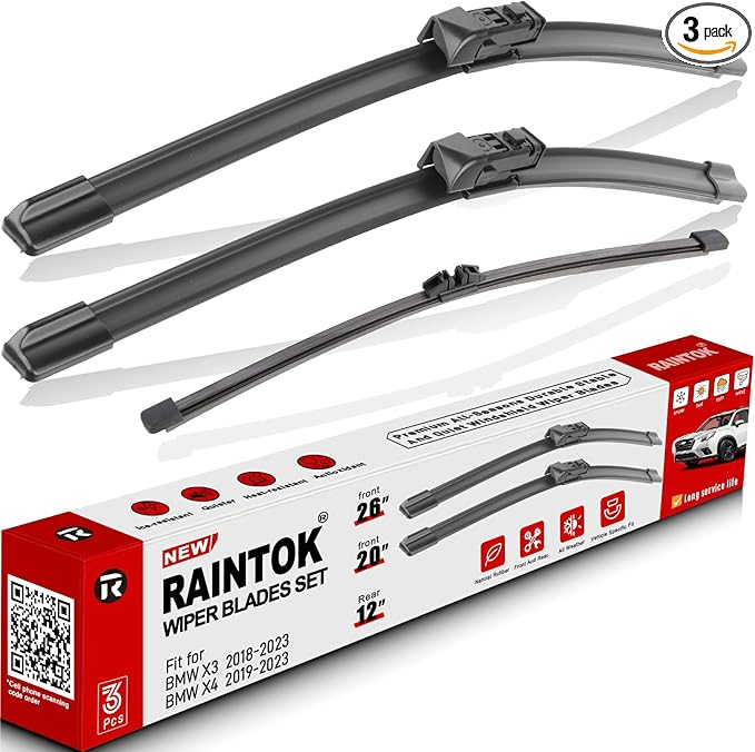 Windshield Wiper Blades Replacement for 2018-2023 BMW X3 X4 Original Factory Quality Front Rear Wipers Blade Set for My Car - 26" 20" 12" (Pack of 3)