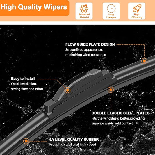 HULADAED® 26''+16''+11'' Windshield Wipers Replacement for Hyundai Kona 2023-2018 Hyundai Accent Kia Rio 2019-2012 Silicone Front Rear Wiper blades for MY Car-All Weather & Quiet(3 PACK)