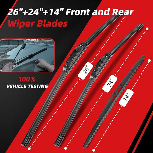 OTUAYAUTO Windshield Wiper Blades - Replacement for Honda Pilot 2016-2022, Front and Rear Wiper Blades, U Hook - 26"+24"+14" (Pack of 3)
