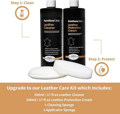 Furniture Clinic Leather Protection Cream | 2-in-1 Leather Conditioner & Waterproofing Protector for Furniture, Shoes, Car Seats & More | Prevent Stains While Nourishing | 17oz/ 500ml