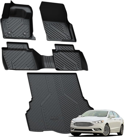 LASFIT Floor Mats & Trunk Mat for Ford Fusion & Lincoln MKZ 2013-2016 (Only Fit Gasoline) All Weather TPE Mats Custom Fit Floor Liner for Fusion & MKZ 1st & 2nd Row Car Mats and Cargo Liner, Black
