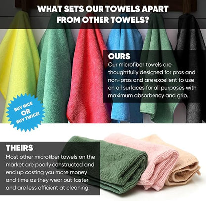 Bulk 16" x 16" All Purpose Microfiber Towels Wholesale - Case Quantity (200 Count) | Large | No Fraying | High Density Microfiber | Zero Chemical Cleaner | Long-Lasting (Black)