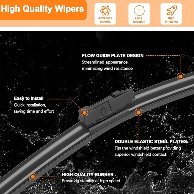 HULADAED® 24'' 14'' 9'' Windshield Wipers Replacement for Chevy/Chevrolet Spark 2022-2016,Silicone Front Rear Wiper blades for MY Car-All Weather & Quiet(3 PACK)