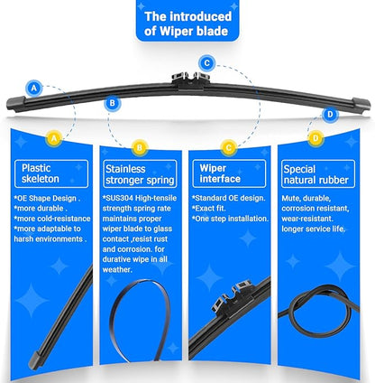 Windshield Wiper Blades Replacement for 2017-2022 Mini Cooper Countryman Original Factory Quality Front Rear Wipers Blade Set for My Car - 23" 21" 10" (Pack of 3)