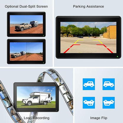 Fookoo 2 Magnetic Solar Wireless Backup Camera 7" IPS Touchscreen Monitor 1 Min DIY Install Portable Scratch-Proof No Drilling HD 1080P DVR Rechargeable Night Vision for Car RV Truck Camper - DCM702