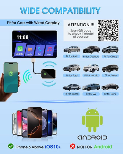 Wireless CarPlay Adapter - Fast & Stable Connection for Carplay Wireless Adapter Convert Factory Wired to Wireless CarPlay Dongle Plug & Play Car Play Fit for iPhone iOS 10+ (Gold)