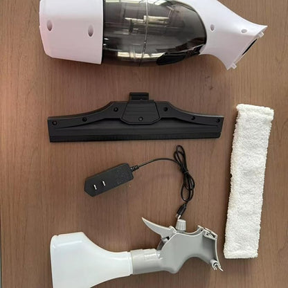 Handheld Window Vacuum Cleaner, Small Rechargeable Window Vacuum Cleaner with Multi-Function Spray Bottle and Microfiber Cloth for Windows, Tiles, Mirrors, countertops and car windshields.