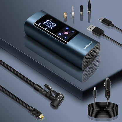 Tire Inflator Portable Air Compressor: Cordless Air Pump for Car Tires 150PSI - Tire Pump with Pressure Gauge for Car Bike Motorcycle Balls (Black blue)