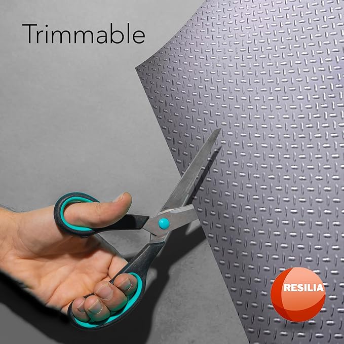 RESILIA Heavy Duty Garage Floor Runner & Protector Mat - Slip Resistant Diamond Plate PVC Mats - Water, Spill, & Stain Resistant, Silver (4 feet x 20 feet)