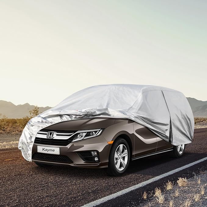 Kayme 6 Layers Car Cover Custom Fit for Honda Odyssey (1999-2025) Waterproof All Weather for Automobiles, Outdoor Full Cover Rain Sun UV Protection.Silver