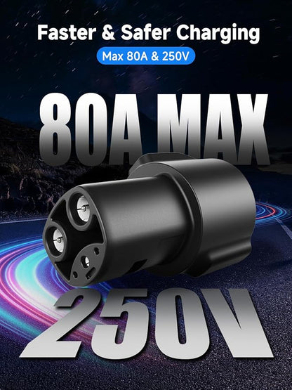 J1772 to Tesla Charging Adapter, 80A/250V Fast Charging, Compatible with Tesla Model 3/Y/S/X/Cybertruck, SAE J1772 EV Adapter for Tesla Cars Only, Easy Setup and Safety Certified