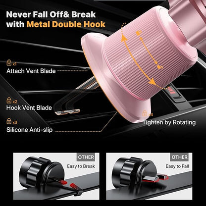Miracase Phone Holders for Your Car with Metal Hook Clip, Cell Phone Mounts Air Vent Cell Phone Stand Car Mount, Universal Automobile Cradle Fit for iPhone Android and All Smartphones (Pink)