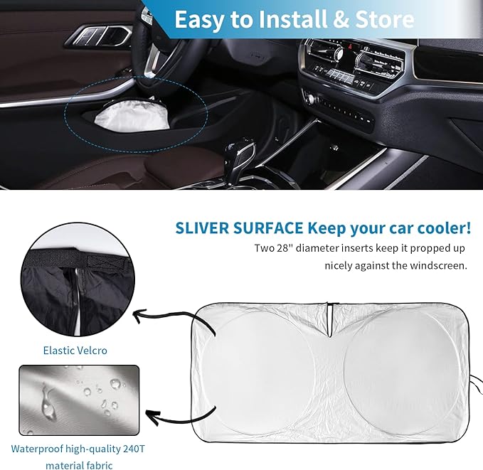Windshield Sun Shade for 2015-2024 2025 Dodge Challenger Accessories Front Window Sunshade with 210T Sun Visor Protector Blocks UV Rays Heat Sun Shield Keep Car Cooler