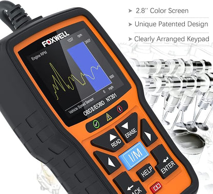 FOXWELL NT301 OBD2 Scanner Graphing Live Data Diagnostic Code Reader Professional Mechanic OBDII Scan Tool for Check Engine Light 2.8'' Color Screen OBD II Scanner for 1996 or Newer Vehicle