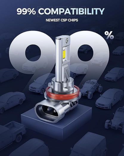 2025 10X Brightener H11 Led Bulb for Car Owners, 50000Lm H9 for Drivers at Night, H11 Bulb During Bad Weather, H8 H9 1:1 Real Size, 100000 Hours Lifespan, 99% Fit Your Vehicles, Plug & Play, 2 Pack