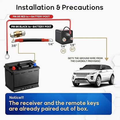 3/8" Side Post Remote Battery Disconnect Switch 12V Battery Kill Switch for Car Truck UTV ATV Marine On/Off 200/1000 AMP Heavy Duty Anti Theft Battery Cut/Shut Off Switch