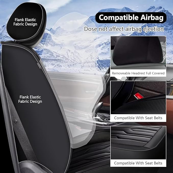 YORKNEIC Fit for Hyundai Kona Seat Covers 2018-2025: Leather Waterproof Car Seat Covers Anti-Slip Protector 2 Front Set (2 Seats, Black)