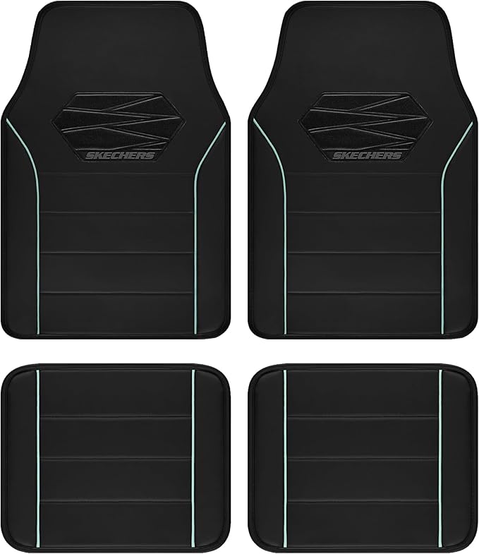 Skechers Memory Foam Car Mats,Leather Piping Car Floor Mats with Anti-Slip Pad,Universal Waterproof Fit Automotive Floor mats for Cars SUV,Vans,sedans,Trucks,car mats Full Set 4pcs Red