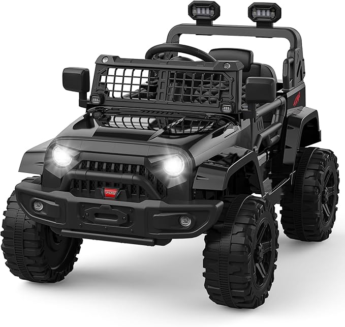 12V Kids Electric Ride On Truck Car w/Parent Remote Control, Spring Suspension, LED Lights & AUX Port | Outdoor Ride Toy for Boys Girls