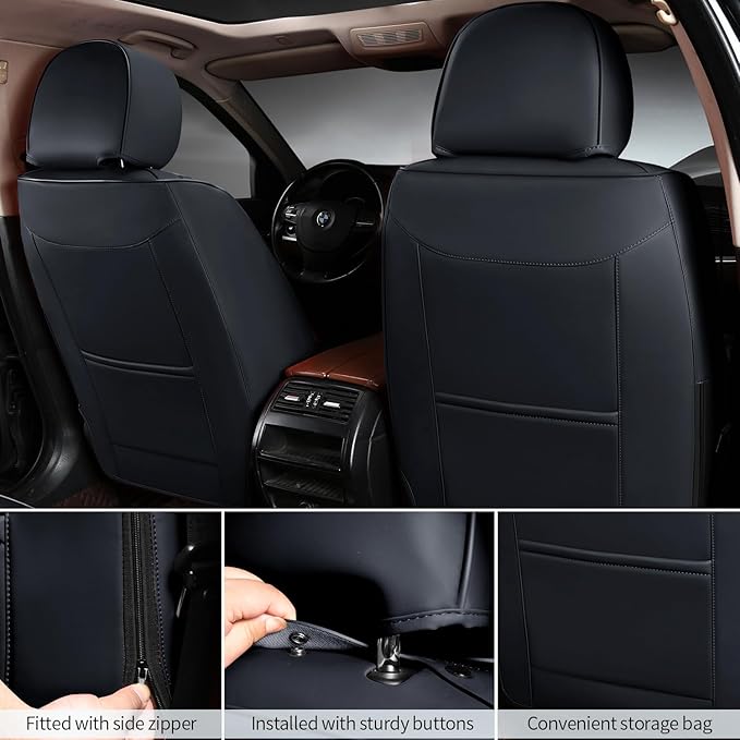 Car Seat Covers Full Set Leather Seat Covers Automotive Seat Covers Universal Car Seat Cover for Most Cars Black