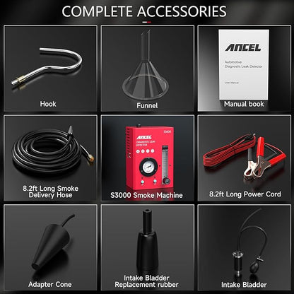 ANCEL S3000-US Smoke Machine Automotive with Built-in Air Compressor, Pressure Gauge & Adjustable Flow Meter, Automotive Smoke Machine Leak Detector for EVAP, Fuel, Vacuum System & More