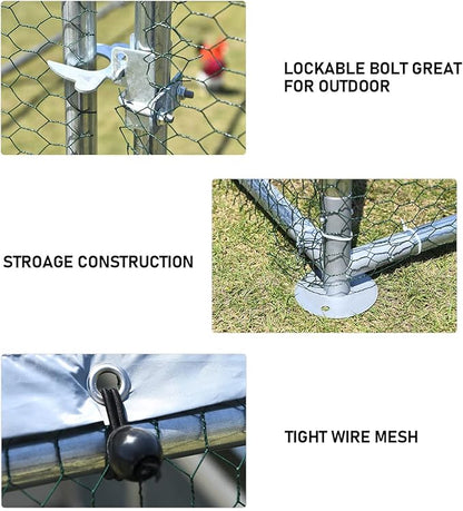 1.26’’ Large Metal Chicken Coop Walk in, Chicken Pen for Chickens, Outdoor Chicken Runs Coops Dog Kennel, Flat Roofed Chicken Runs for Yard with Anti-Ultraviolet Cover (9.2’L x 25’W x 6.4’H)