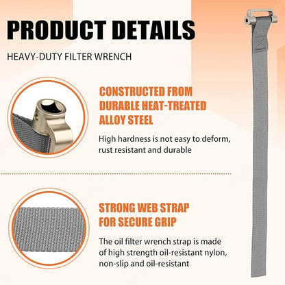Heavy Duty Strap Oil Filter Wrench for Various Up to 6-1/2 inches Filter & Plumbing Removal Tool