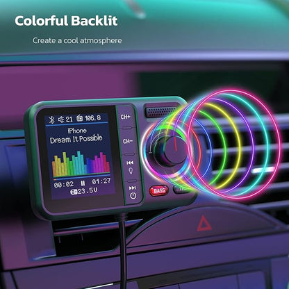 Nulaxy Bluetooth FM Transmitter for Car, Wireless Car Bluetooth V5.0 Adapter with Big Color Screen, Support QC3.0 Fast Charging, Hands-Free Call, MP3 Music Player BASS&TRE Booster, TF Card AUX-KM28