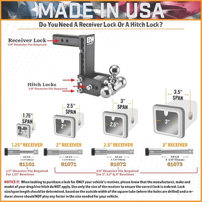 61671 | 3 Pack, Keyed Alike, Receiver Locks for 2" Receiver - Class III & IV