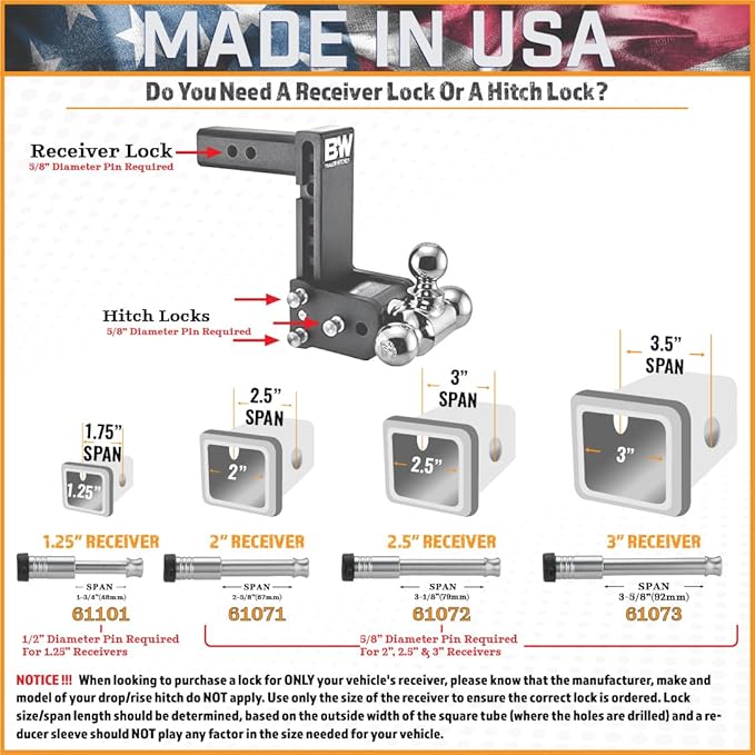 61071 | Receiver Lock for 2" Receiver - Class III & IV