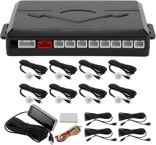Motoforti Car Auto Vehicle Reverse Backup Radar System Reverse Parking Sensors Sound Warning Alarm Buzzer Reminder Distance Detection White 8 Parking Sensors