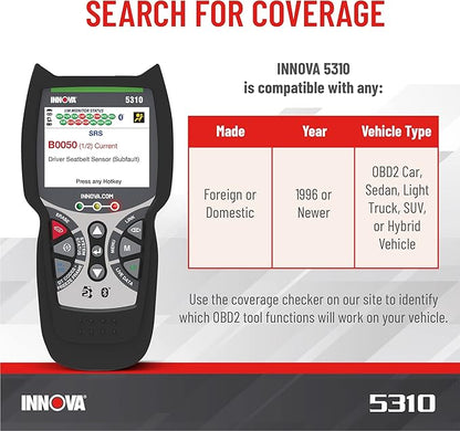 Innova 5310 OBD2 Scanner for ABS & Airbag (SRS) with Battery/Alt Test, Oil Light Reset, Live Data for 1996-2023 Vehicles, Accurate, Reliable, Easy to Use, iPhone & Android App Included