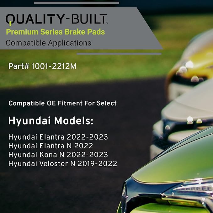 Premium Semi-Metallic Rear Brake Pads (1001-2212M) Compatible with Hyundai Elantra 2022-2023, Hyundai Elantra N 2022-2022, Hyundai Kona N 2022-2023, Hyundai Veloster N 2019-2022