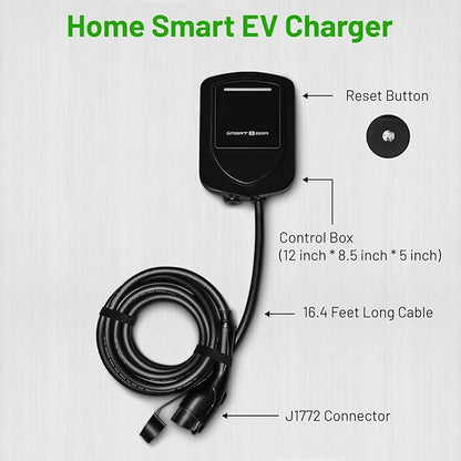 SBB Home Smart Level 2 EV Charger up to 48Amp, 240V Indoor/Outdoor Fast Car Charging Station with App, Wi-Fi Enabled EVSE, Hardwired Electric Car Charger Compatible with All EV Models
