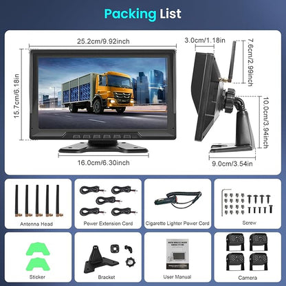 1080P Wireless Backup Camera Digital System Kit, Hodozzy 10.1 Inch HD 4 Quad Split Screen Reversing Monitor with Loop Record, Night Vision/IP68 Waterproof/Rear View Camera RV/Truck/Trailer/Bus/Camper