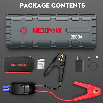 NEXPOW 2000A Peak Car Battery Jump Starter with USB Quick Charge 3.0 (Up to 7.0L Gas or 6.5L Diesel Engine), 12V Portable Battery Starter, Battery Booster with Built-in LED Light