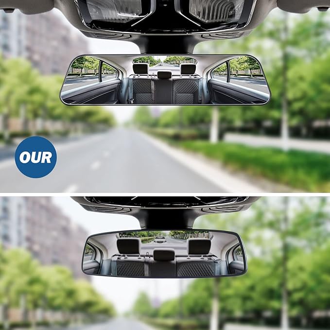JOYTUTUS Rearview Mirror, 12 Inch Panoramic Interior Clip-on Wide Angle Convex Universal Rear View Mirror to Reduce Blind Spot Effectively for More Car SUV Trucks -Clear