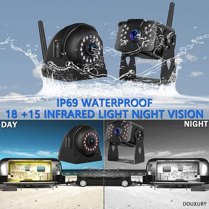 Wireless Backup Camera for RV Truck Trailer Camper Bus 5th Wheel 3 Rear/Side View Cameras 1080P 4-Split 7" Screen with Adapter for Furrion Pre-Wired Night Vision IP69 Waterproof 170° Wide View Angle