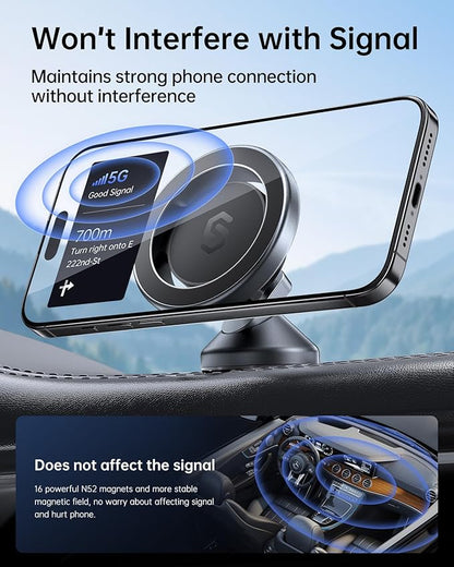 SYNCWIRE for MagSafe Car Mount - 360 Rotation Magnetic Phone Holder for Car Dashboard, Strong Magnets Car Phone Holder Mount Compatible iPhone 16 Pro Max 15 14 13 12,Samsung - MagSafe Car Accessories